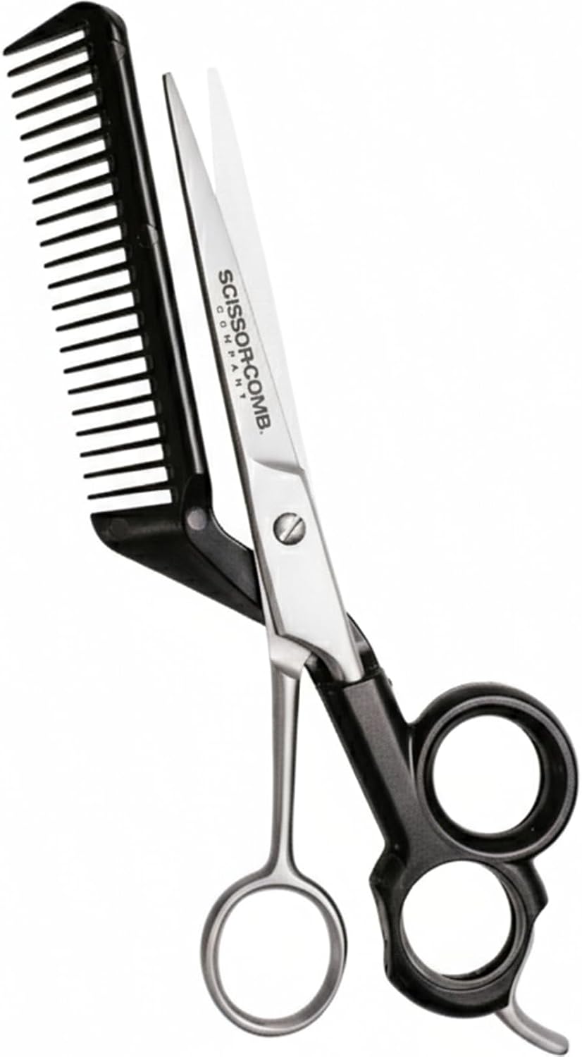 Scissor Comb 2 in 1 Hair Scissors with Comb attached - Cut and Trim Hair At Home with Great DIY Hair Cutting Tool - Professional 440C Stainless Steel Shears with Comb