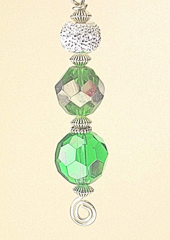 Emerald Green Lampwork Glass and Faux Silver Rhinestone Light/Ceiling Fan Pull