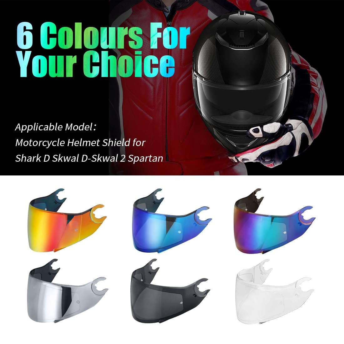 Visiera Casco Moto per Shark Skwal D-Skwal 2 Spartan,Sostituzione della Visiera della Lente del Casco del Parabrezza del Motociclo,Lente Per Visiera Per Casco(Trasparente)