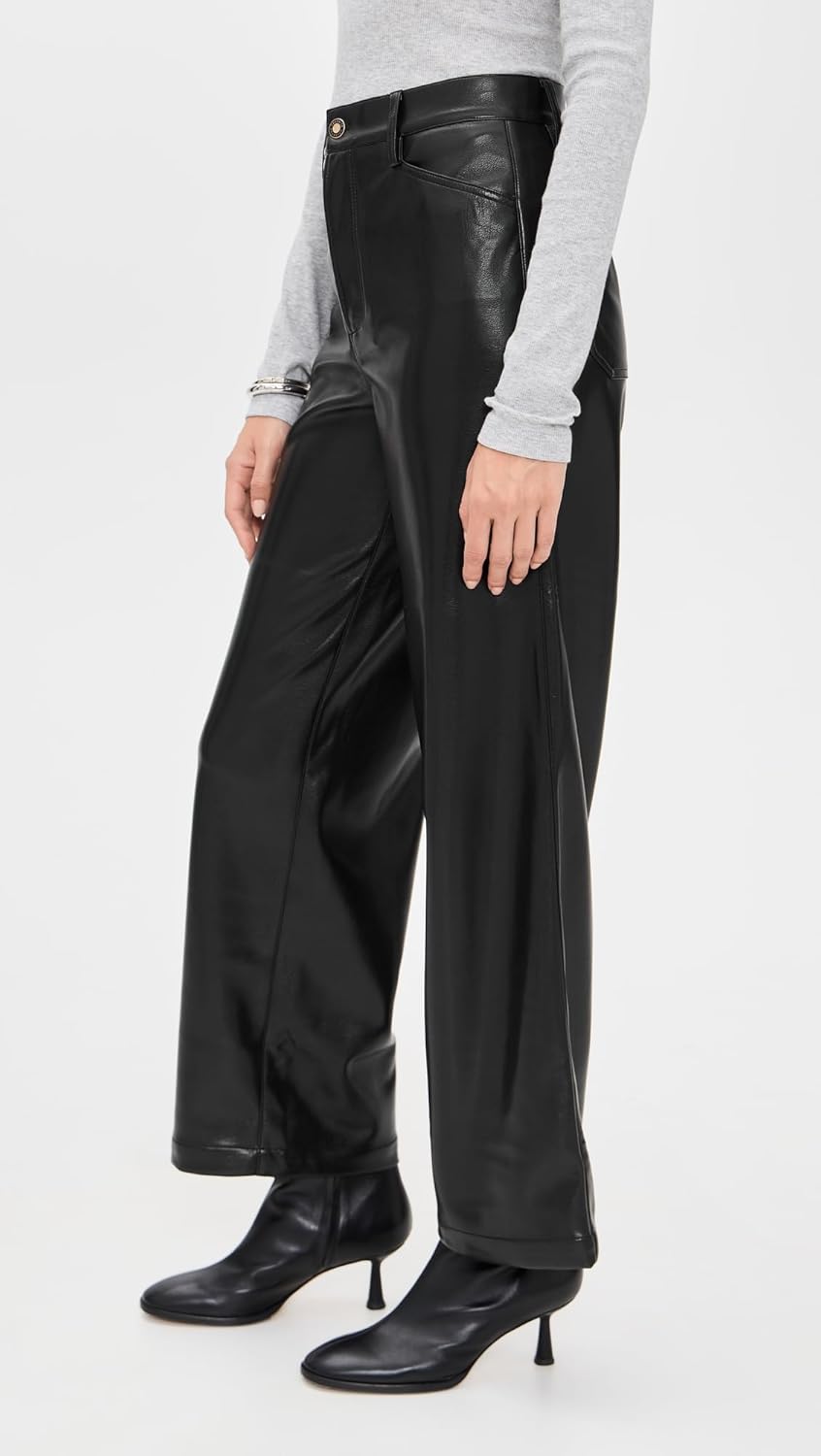 Favorite Daughter Women's The Mischa Faux Leather Super High Rise Wide Leg Ankle Pants