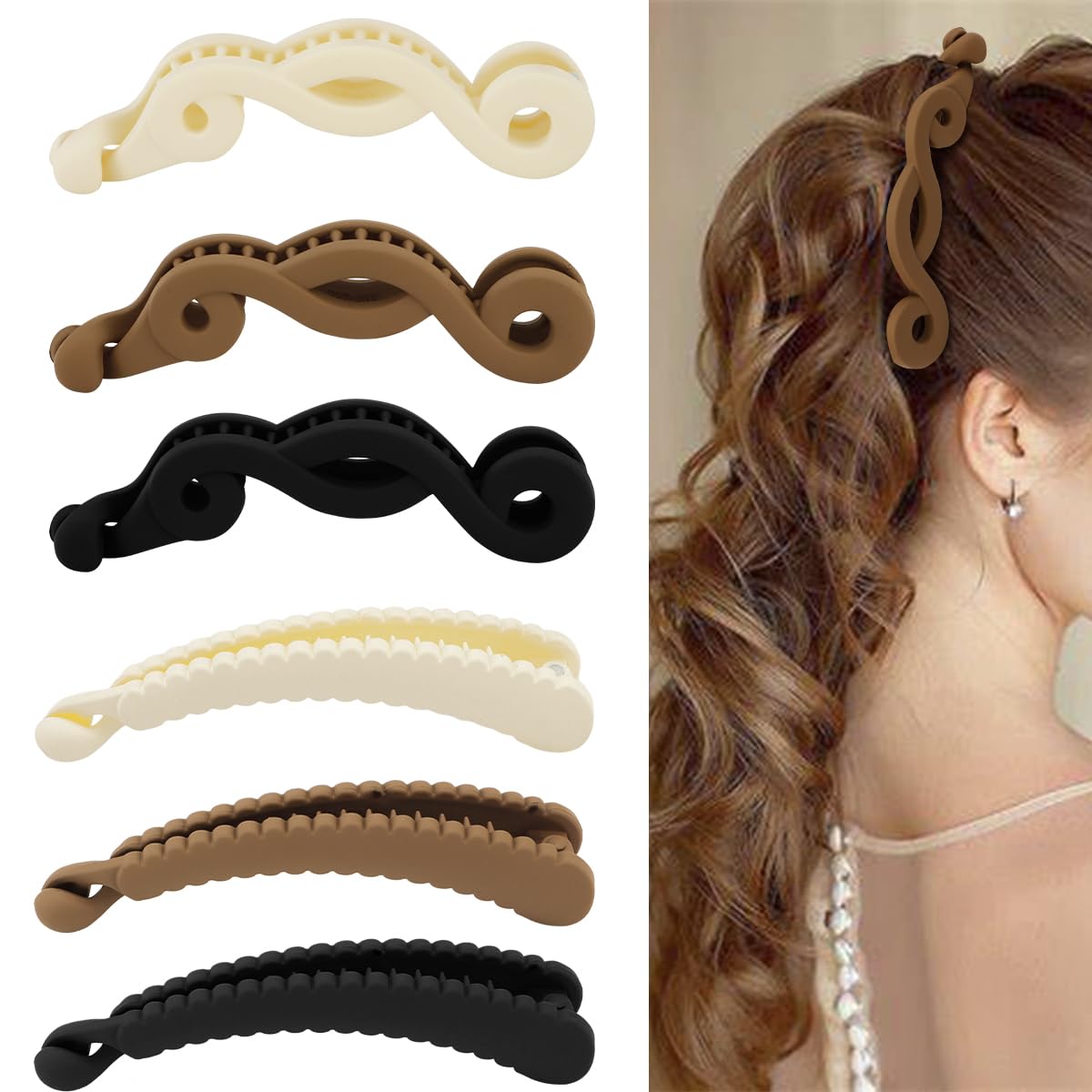 Hapdoo 6PCS Mixed Curve Banana Clips Hair, Banana Hair