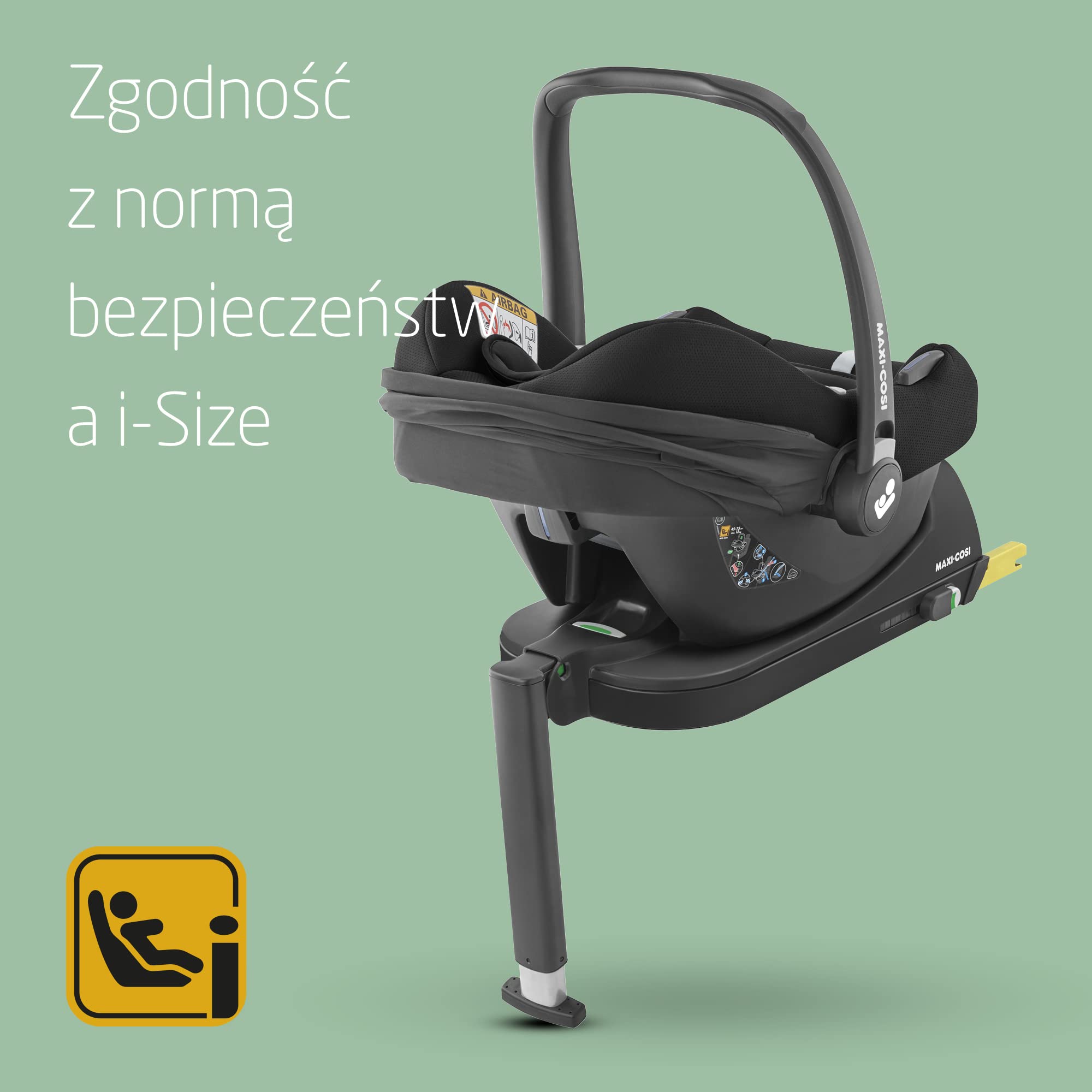 Maxi-Cosi CabrioFix i-Size, fotelik samochodowy dla niemowlaka, 0–12 mies., do 12 kg, lekki i miękki fotelik dla noworodka (3,2 kg), duży daszek, do większości wózków Maxi-Cosi, Essential Black