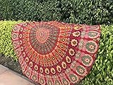 raajsee Indien Strandtuch Rund Mandala Hippie/Groß Indisch Rundes Baumwolle/Boho Runder Yoga Matte Tuch Meditation/Tischdecke Rund Decke Picknick handgefertigt Teppich 70 inch (Rotes Mandala)
