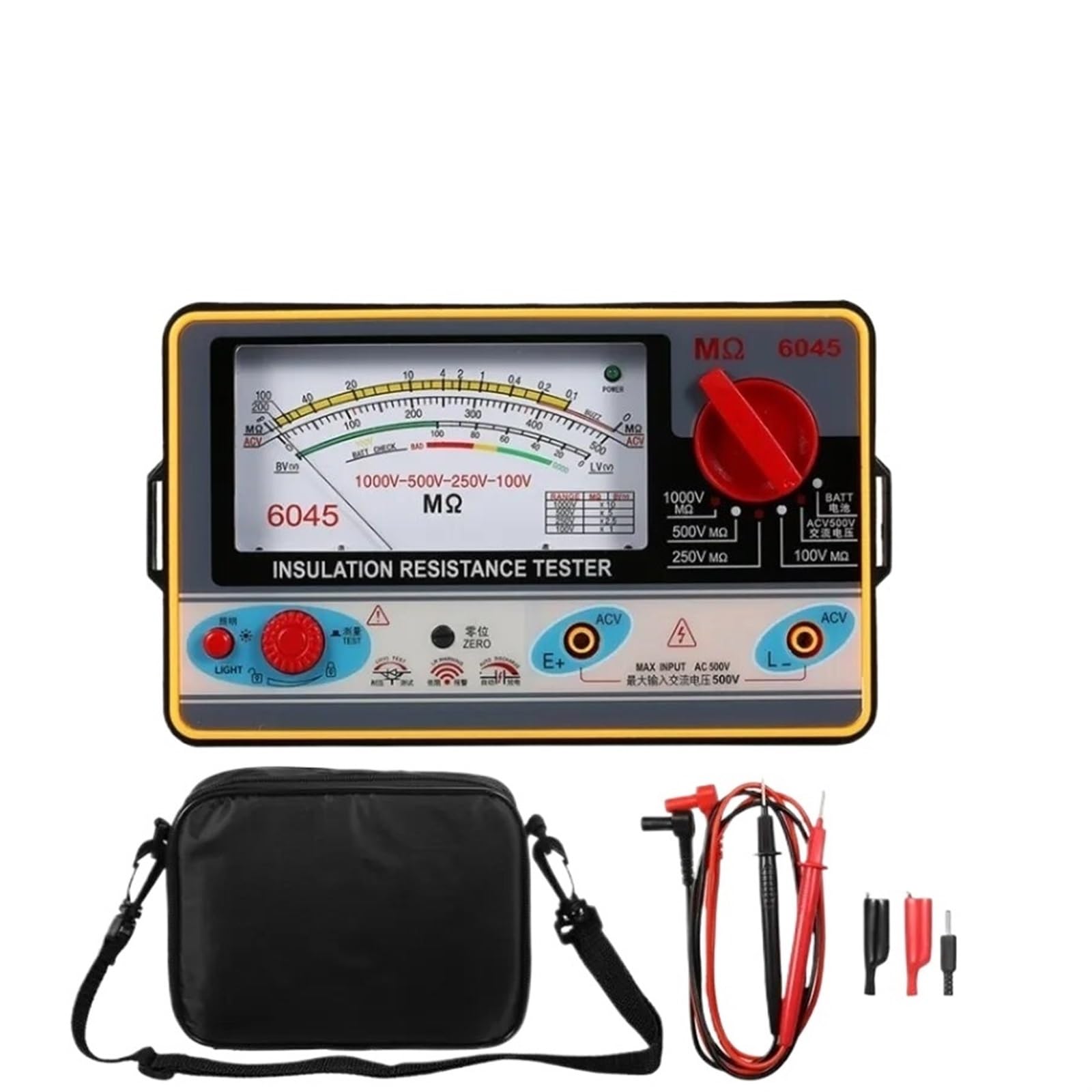 Medidor LCR, Medidor de resistencia de aislamiento Ohmímetro digital Probador de aislamiento Megametro 0-2000 MΩ 100 V/250 V/500 V/1000 V Megóhmetro,Preciso y rápido(TY6045)