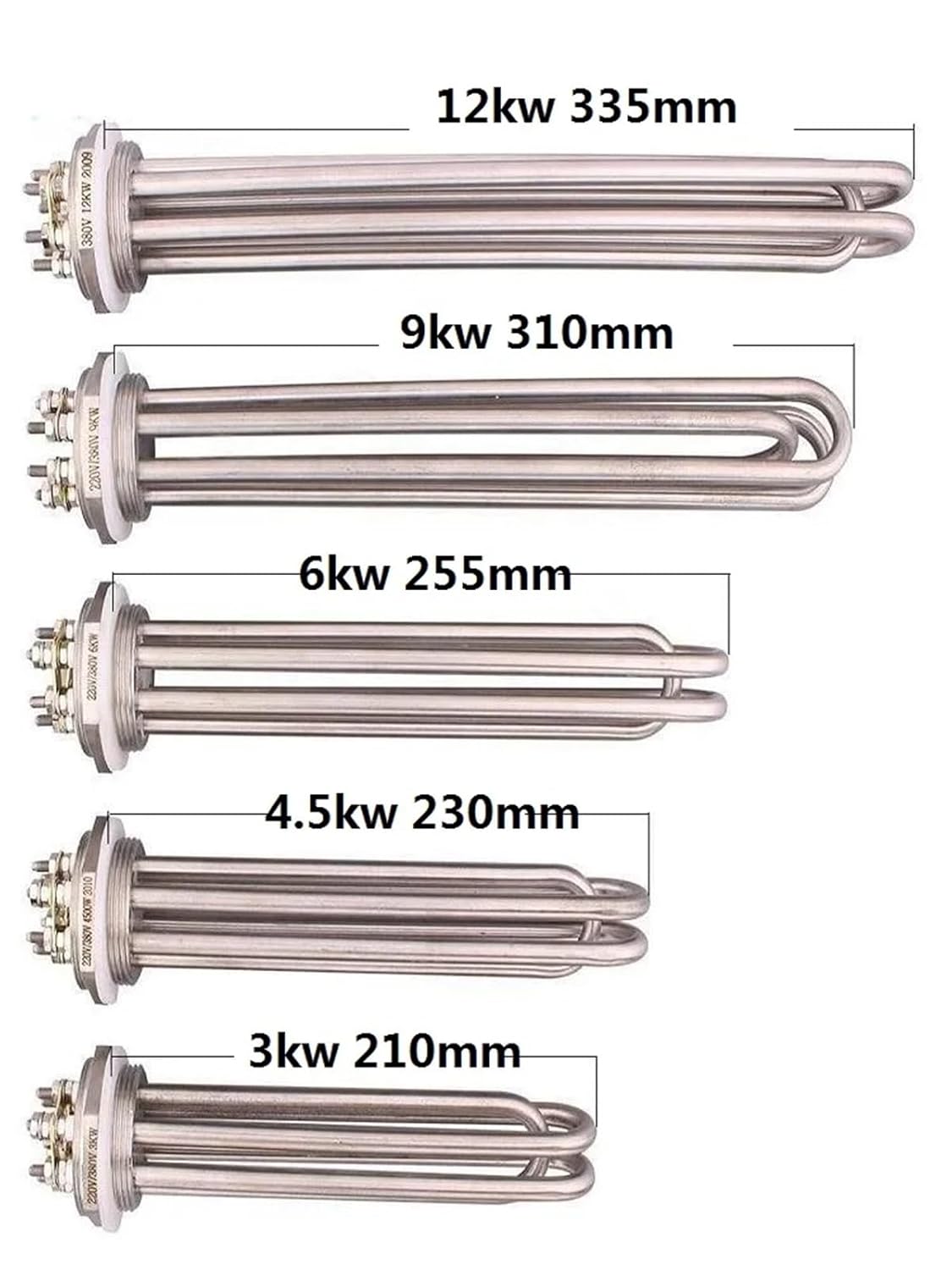 1pcs DN32 DN40 Electric Water Heater 220V 380V Immersion Heating Element 3KW 4.5KW 6KW 9KW 12KW 304SS(DN40,380V,9kw)