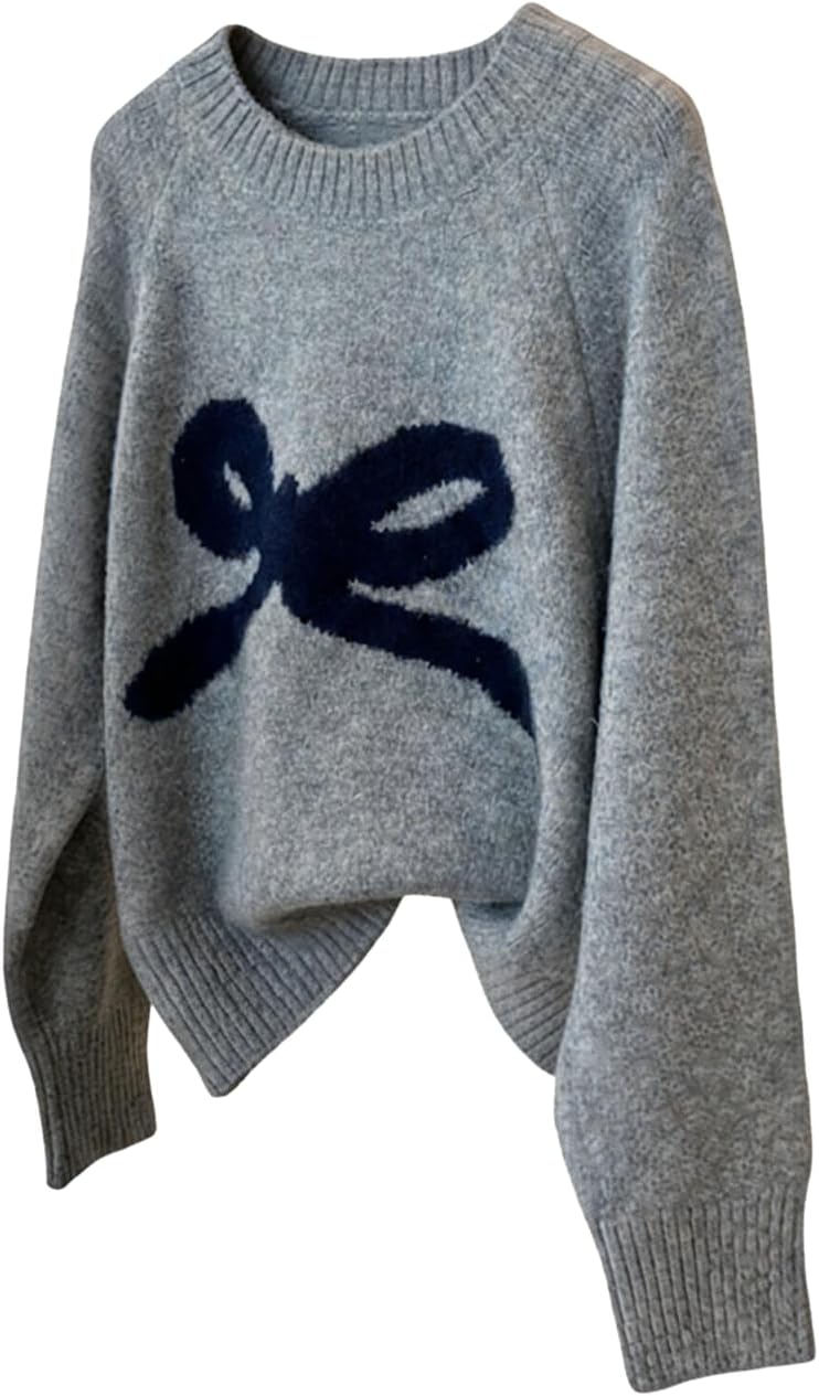 Verdusa Women's Coquette Bow Cozy Sweaters Fall Pullovers Raglan Sleeve Knit Tops