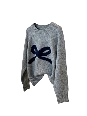 Verdusa Womens Coquette Bow Cozy Sweaters Fall Pullovers Raglan Sleeve Knit Tops