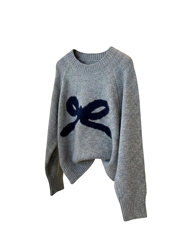 Verdusa Womens Coquette Bow Cozy Sweaters Fall Pullovers Raglan Sleeve Knit Tops