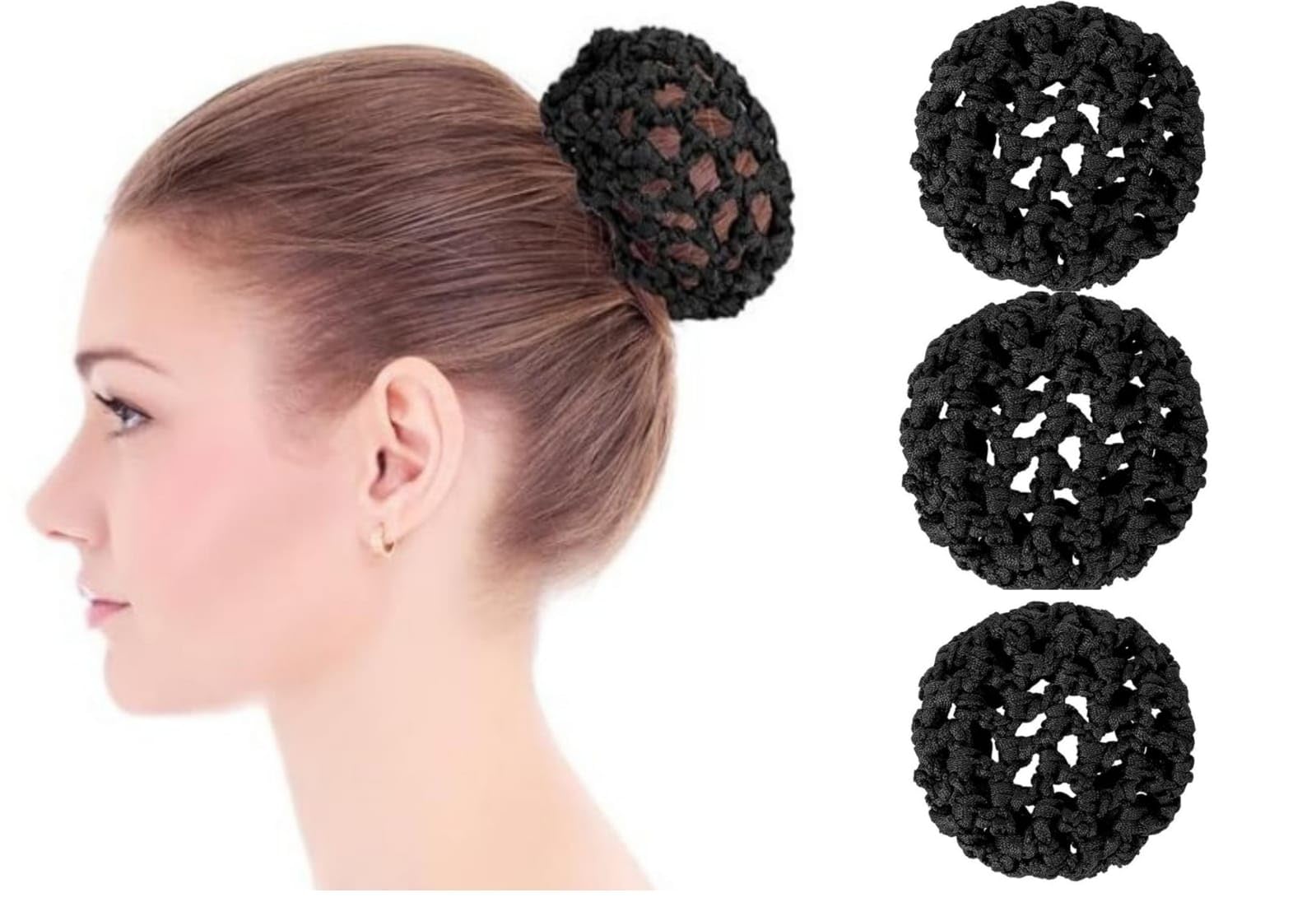 HAIR WALA™ 03 PCs Hair Nets Invisible Knit Hairnets for Ballet and Dance - Elastic Edge Mesh Hair Bun Holders and Skating Snoods for Girls