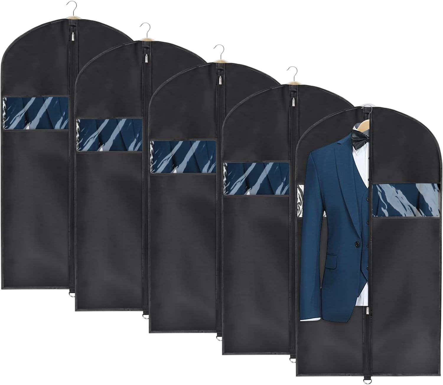 Univivi Garment Bag 43 inch Suit Bag for Storage (Set of 5), Foldable Washable Clear Lightweight Garment Bags for Costumes Suits Coats (60cm*109cm)