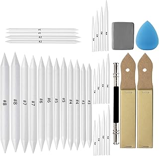 33 Pcs Blending Stumps and Tortillions Set Art Blenders with Sketch Sandpaper Pencil Sharpener Pencil Extension Tool Drawing Kneaded Eraser Sponge Sketch for Student Sketch Drawing Tool