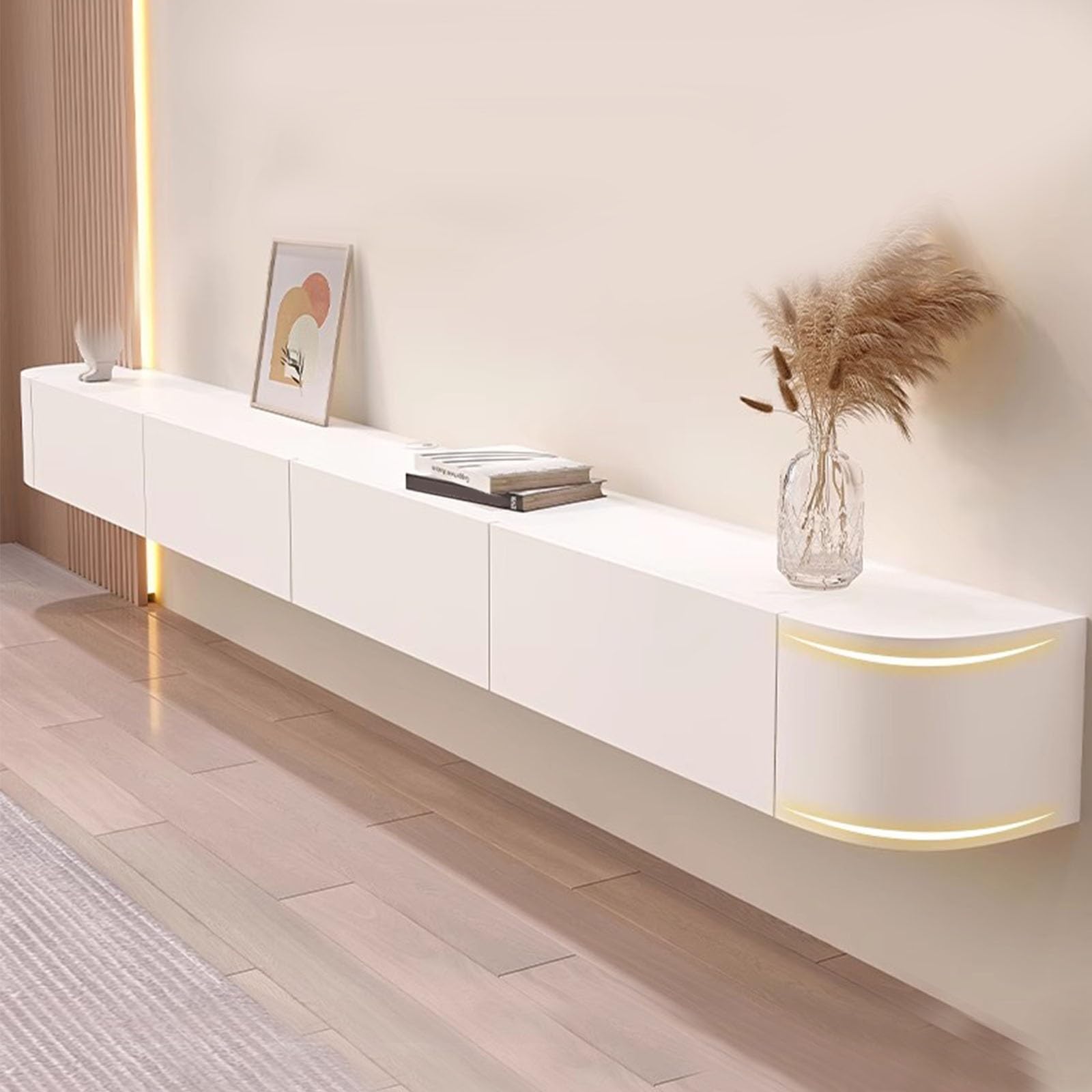 Meuble TV flottant blanc 140 cm pour cacher les câbles de votre salon