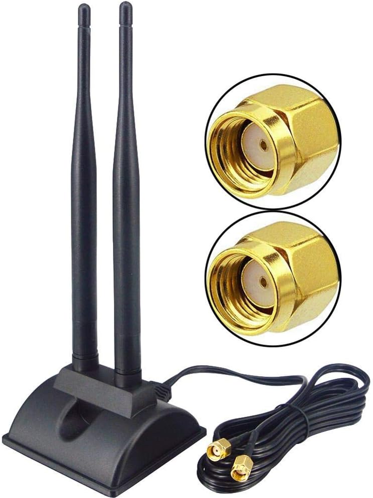 Antena WiFi dual con conector macho RP-SMA, antena de banda dual de 2,4 GHz y 5 GHz, base magnética para enrutador inalámbrico WiFi, mejora de señal de punto de acceso móvil