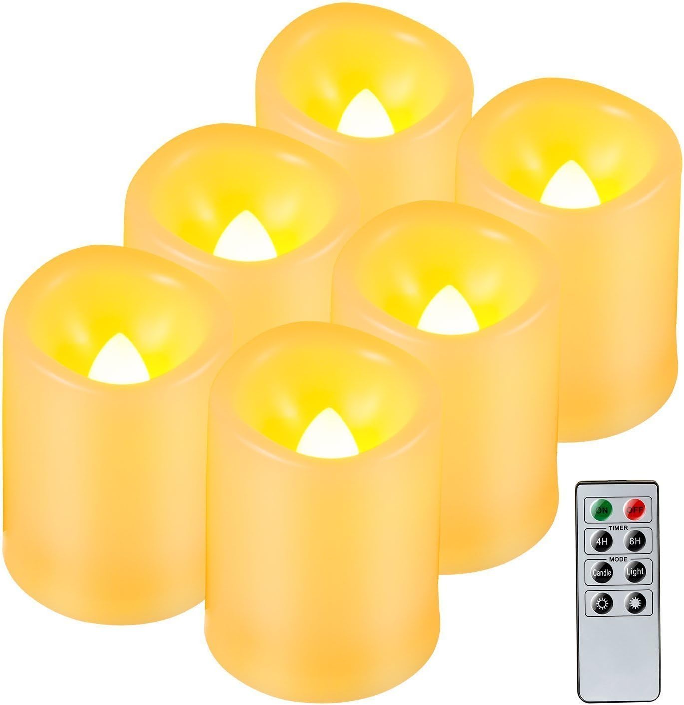 Kohree Realistic Battery-Powered Flameless Pillar Candles, Unscented Ivory Votive LED Candles with Remote Control and Timer, Batteries Included, 6 Piece
