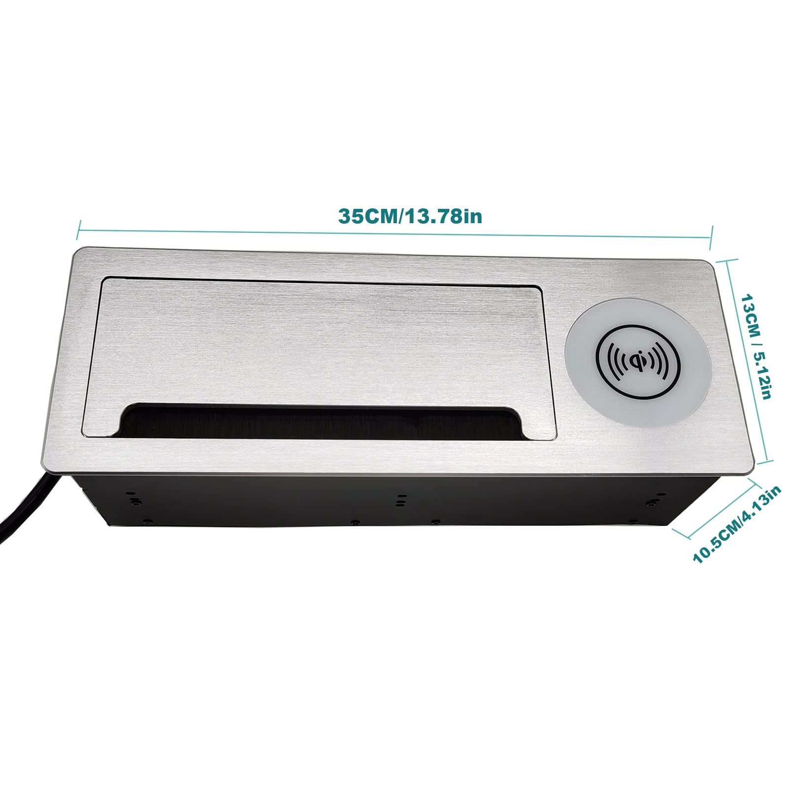 Embedded Desktop Socket, Multi-Functional Desktop Socket/Wireless Charging Burst connectivity Box with Power Socket USB Type A Type C Charger (Brushed Silver)