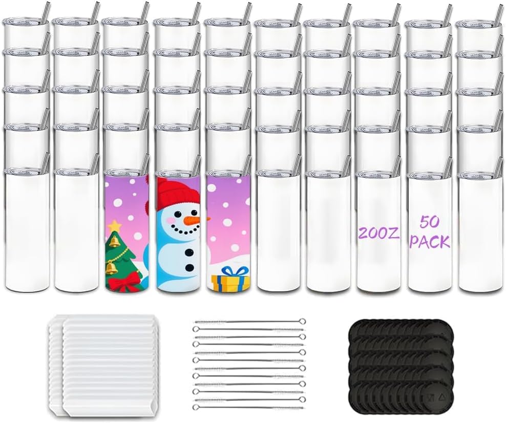 50 Pack Sublimation Tumblers 20oz Skinny Straight