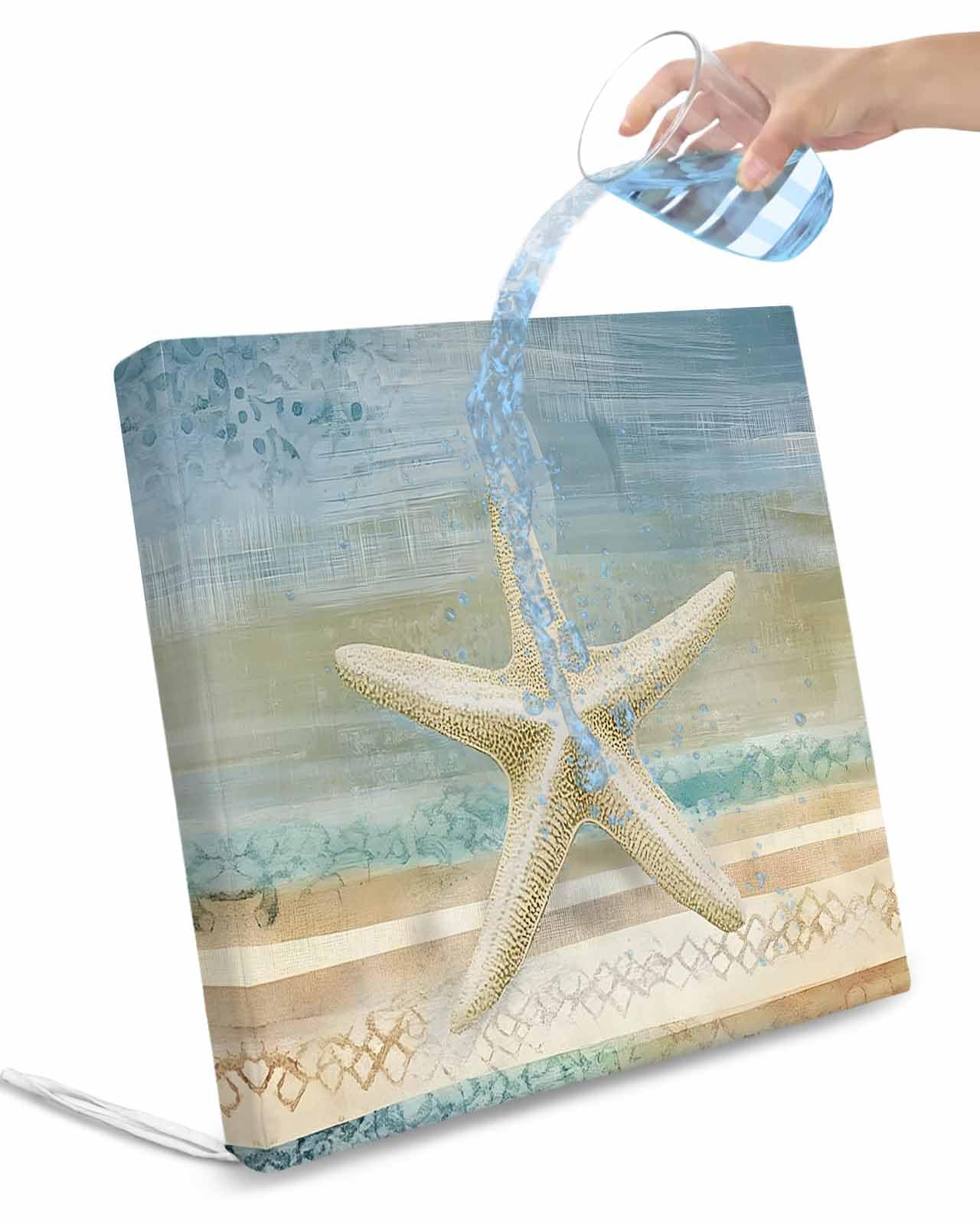 2 Pack Coastal Beach Starfish Waterproof Cushion Covers with Ties, Outdoor Patio Chaise Lounge Chair Seat Cushion Slip Covers Replacement(Only Cover) Vintage Summer Ocean Stripe 22