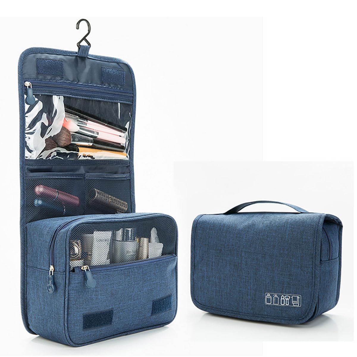 FAVORTALK Blue Hanging Toiletry Bag Wash Bag Women Travel Toilet Bags for Men and Women Travel Washbag for Makeup Toiletries and Cosmetics 9.8x3.9x6.7 Inch - XSB12010 — view 5