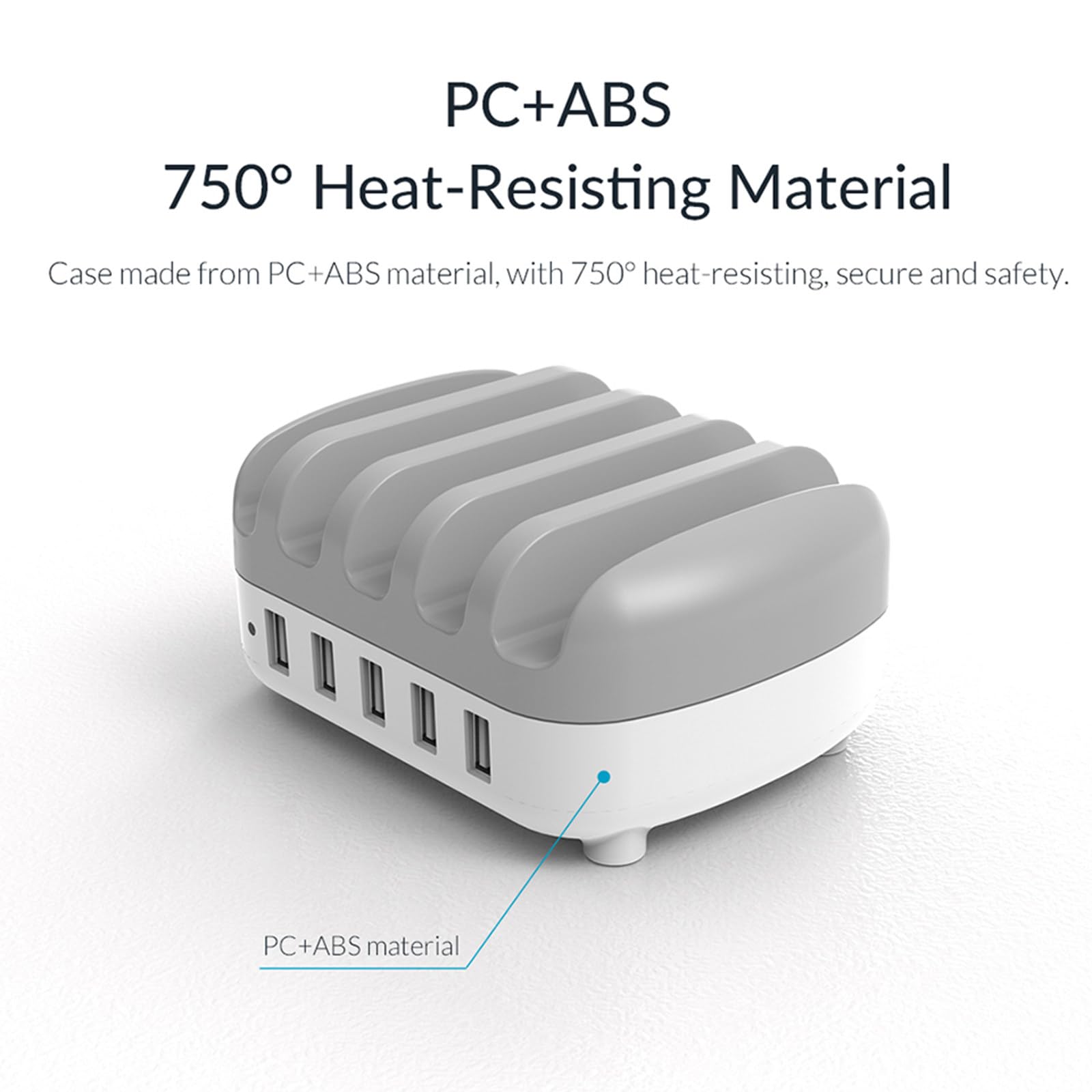 Caricatore USB a 5 porte Slot per presa USB-A multipla Stazione dock di ricarica rapida Adattatore di alimentazione multi USB con supporto,White