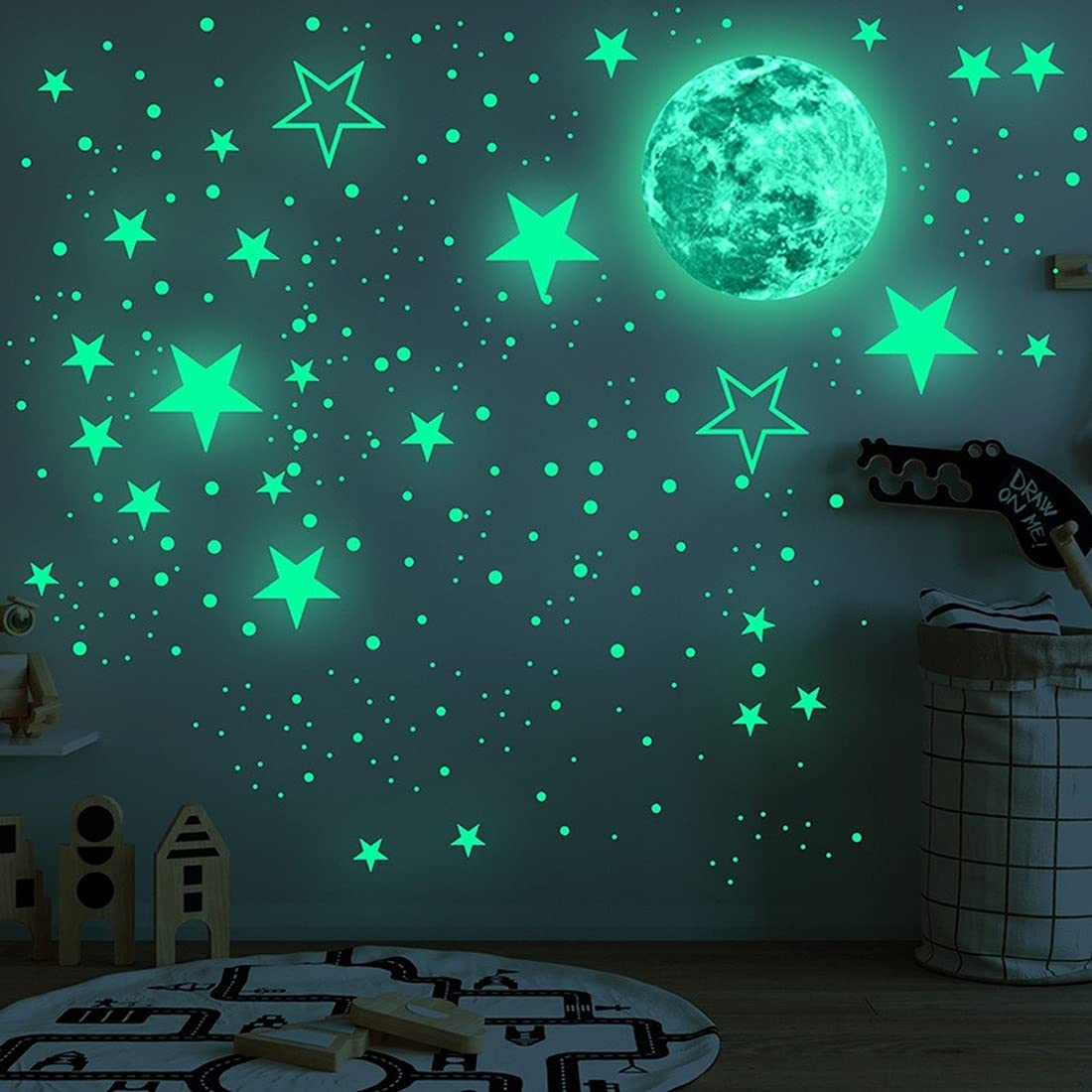 MENGMENG Glow in The Dark Wall Stickers Luminous Moon Wall Decals Fluorescent Star Ceiling Stickers Birthday for Baby Boys Girls Kids Bedroom (Green)