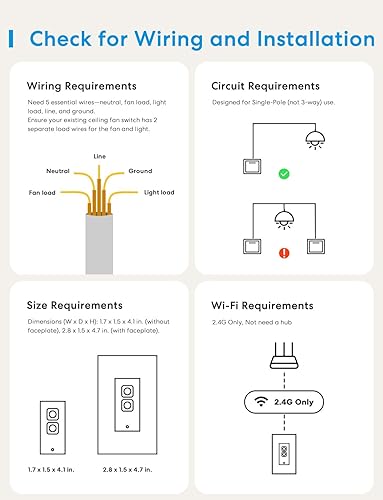 Miniatura 4 de meross Smart Ceiling Fan Control & Dimmer Light Switch, Works w/Apple HomeKit, Alexa, Google & SmartThings, 4-Speed Fan Control, 2.4G Wi-Fi Fan and
