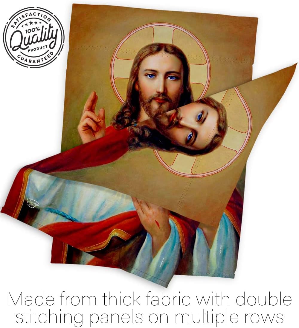 Jesus Sacred Heart House Flag Catholic Gift Home Decor Religious Banner Faith Hope Grace Peace Dove Religion Easter Lawn Porch Outdoor Wall Tapestry Indoor House Banner Small Christian Decoration Made In USA