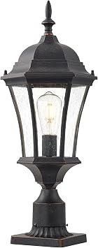 24" Large Outdoor Post Light with 3 Pier Mount Cast Aluminum Bronze Exterior Garden Pole Lights Fixture with Seeded Glass Outside Pathway Post Lamp Lantern Head Outdoor for Driveway, Yard