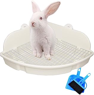 PINVNBY Large Rabbit Litter Box Bunny Corner Toilet Box Small Animal Cage Toilet Pet Potty Trainer Bigger Pan Fan Shape Box for Adult Guinea Pigs Chinchilla Ferret Galesaur (White)
