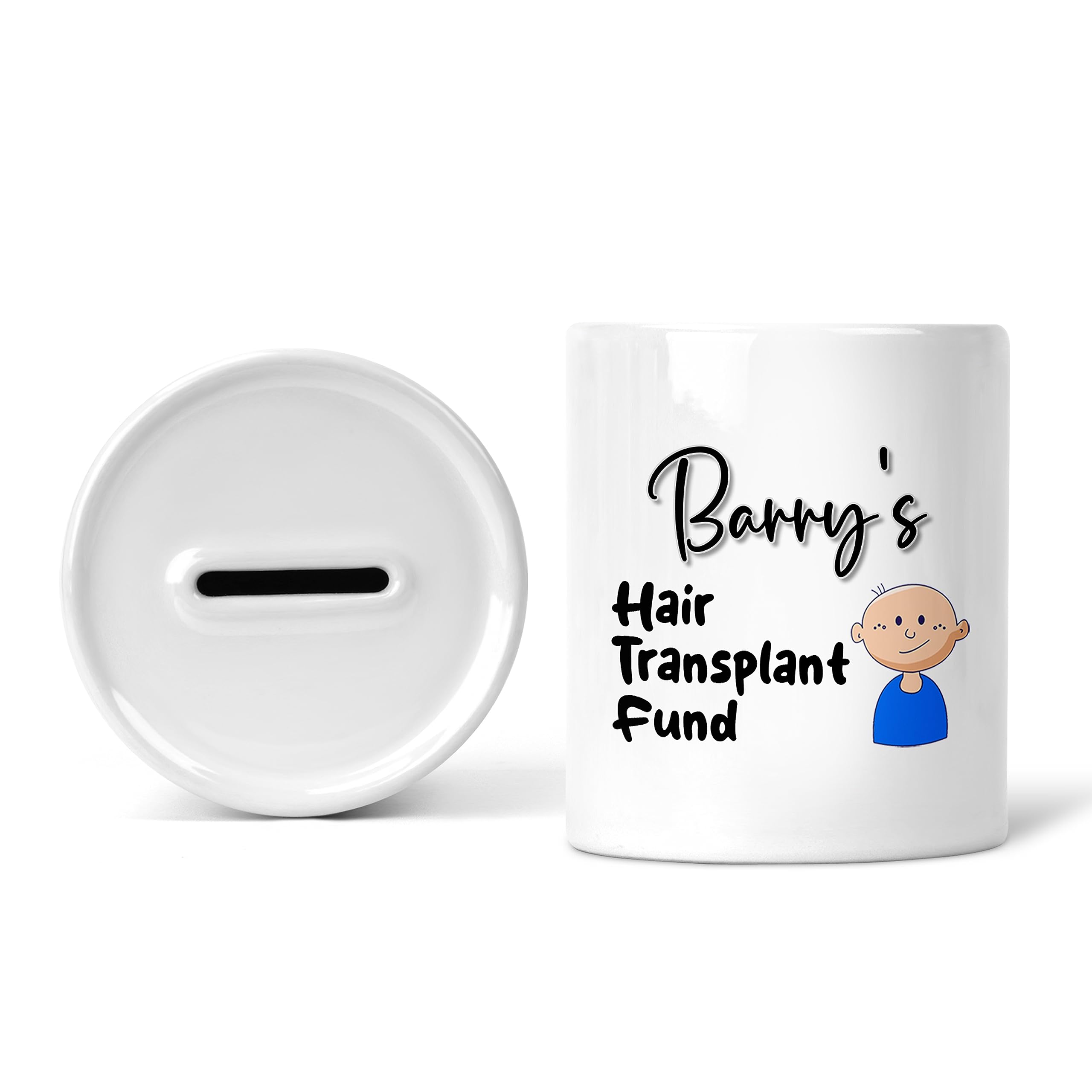 Rib Ticklerz White - Personalised Money Box Hair Transplant Fund New Wig Piggy Bank Savings Jar Birthday Christmas Novelty Present Secret Santa Boyfriend Hubby - Mb12