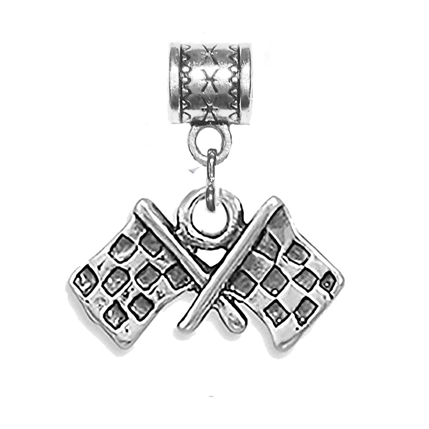 HandmadeSilver racing flag charm - fits Pandora and European style charm bracelets or can be added to a neck chain or key chain