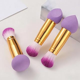 3 esponjas de maquillaje con asa, cepillo de ...