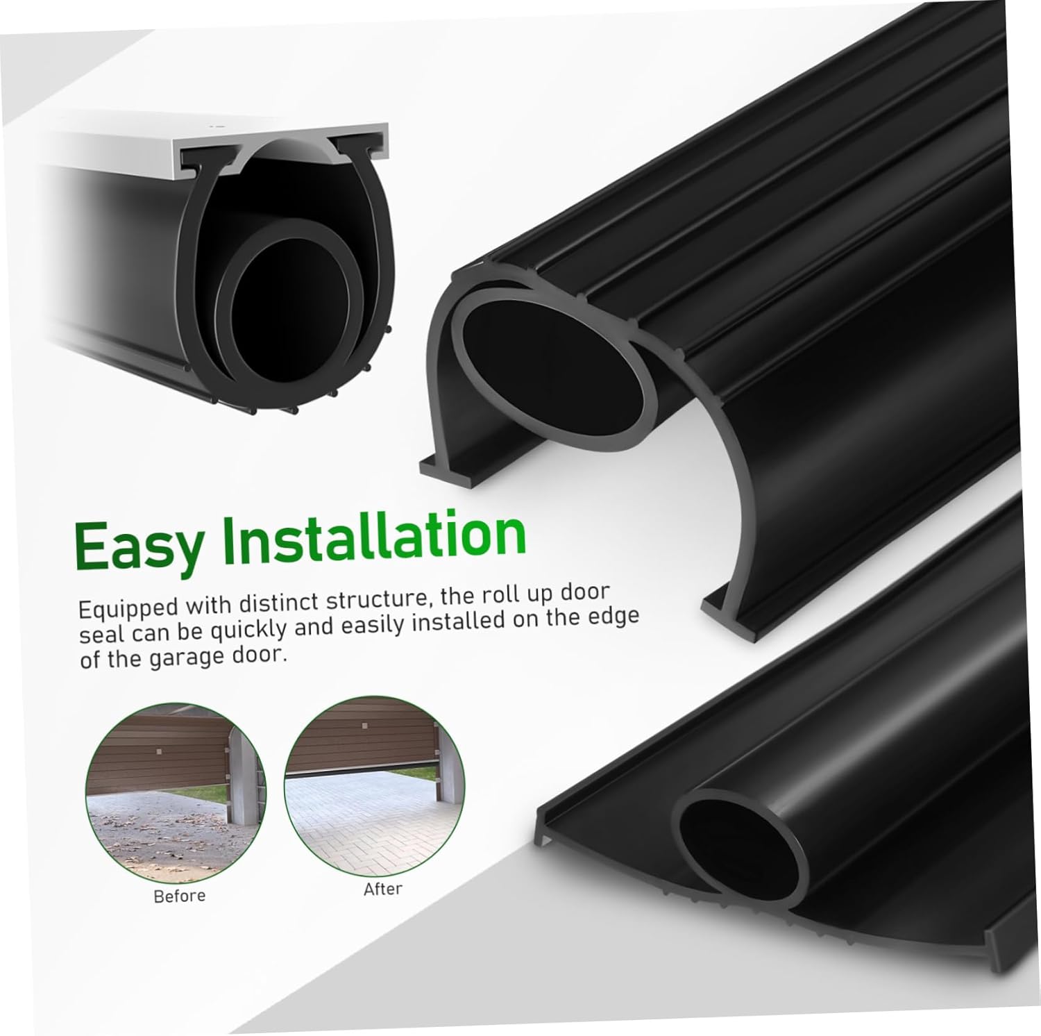 Garage Door Seal Stripping Epdm Weatherproof Bottom Seal for Easy Installation Noise Insulation and Rain Protection Roll for Home Garage Use