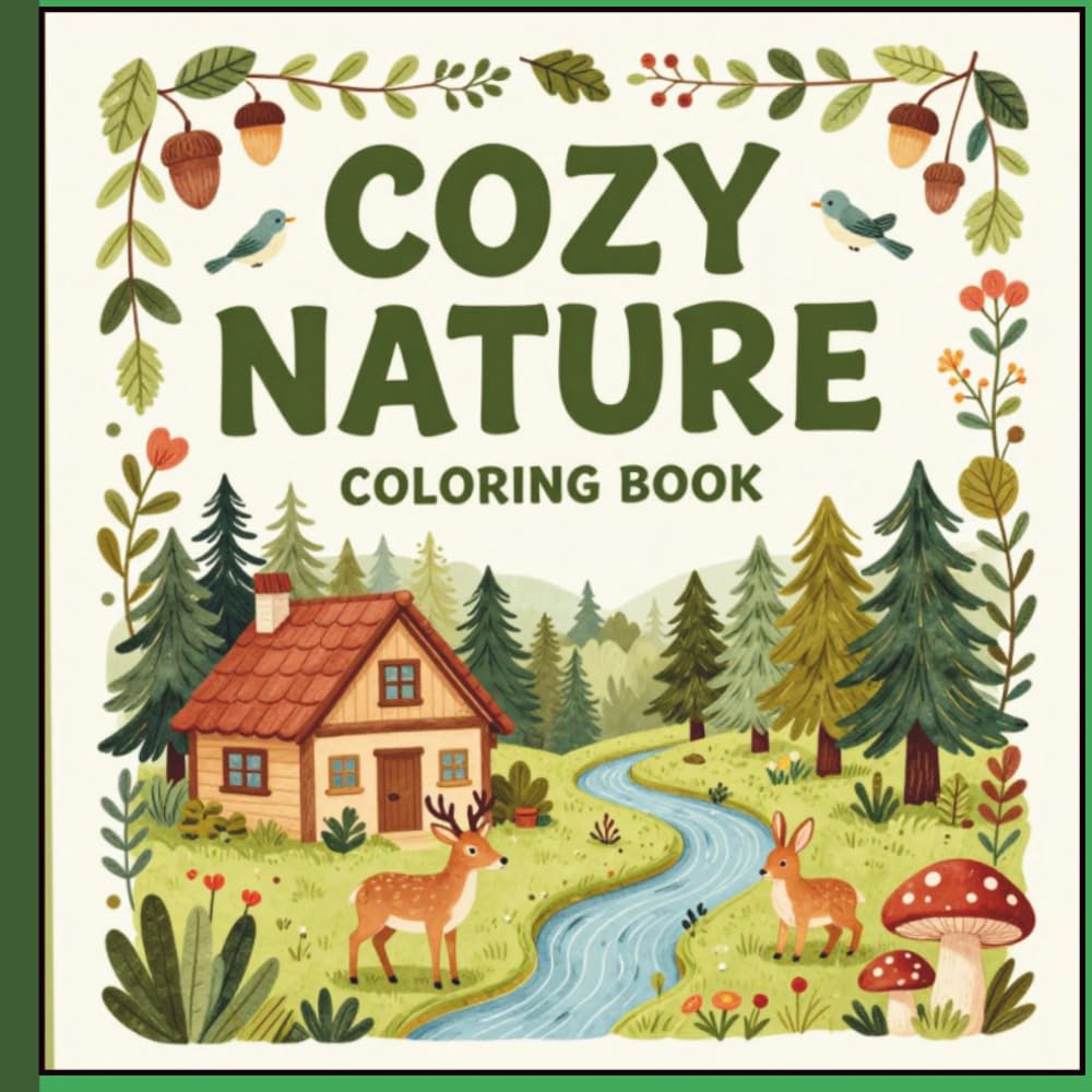 Cozy Nature Coloring Book: Cozy Nature Coloring Book: Relaxing Woodland, Cottagecore & Stress Relief Coloring Pages for Adults and Teens