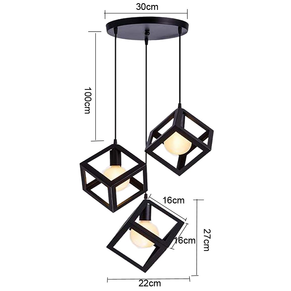 STOEX Lustre Suspension Industrielle Vintage Cage Cube en Métal Fer Noir