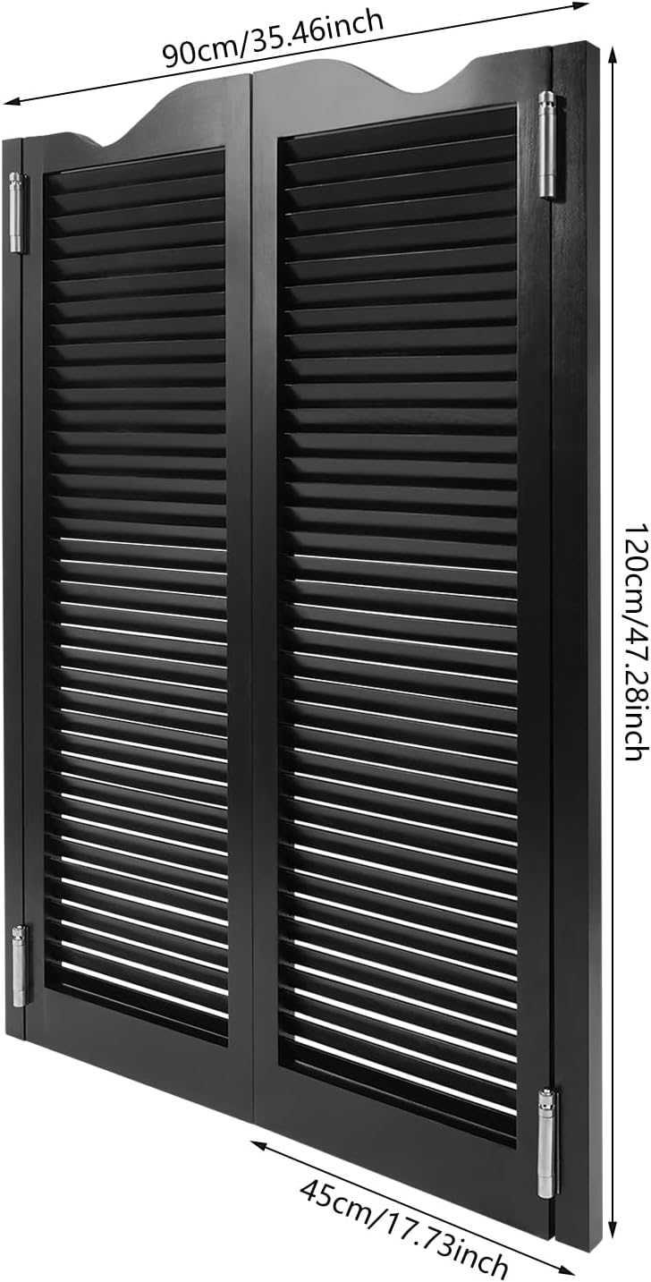 Saloon Doors Swinging, 35.43" X 47.24" Wood Cafe Door with Hinges Wood Heavy Duty Swinging Half Door for Doorway Bar Kitchen Decor Bifold Barn Doors - Black