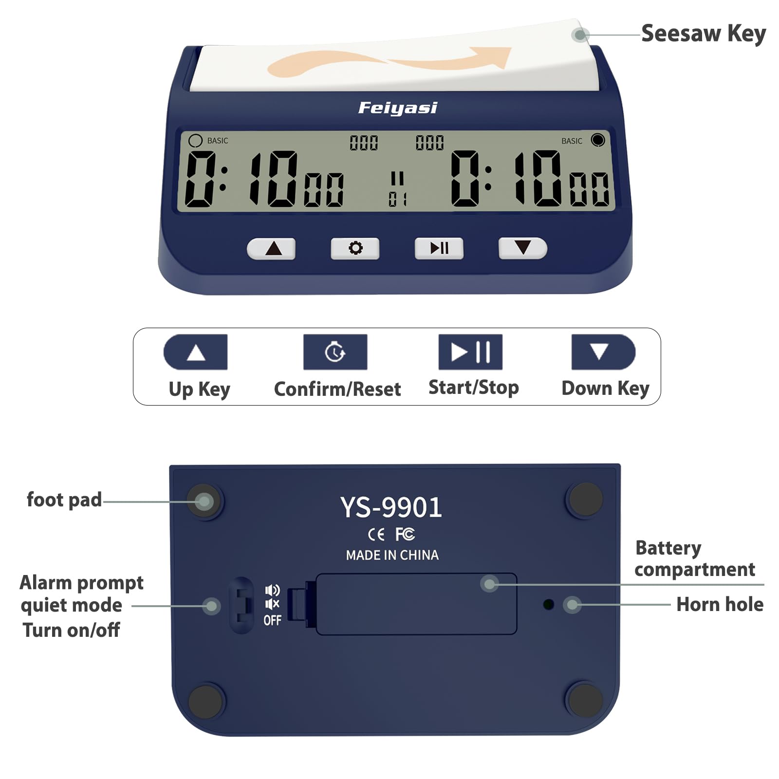 Feiyasi Chess Clock, Competition Specific Chess Timer, Portable Digital Electronic Large Screen Chess Clock,Suitable for Timers in Chess, Go, Checkers, and Other Board Games
