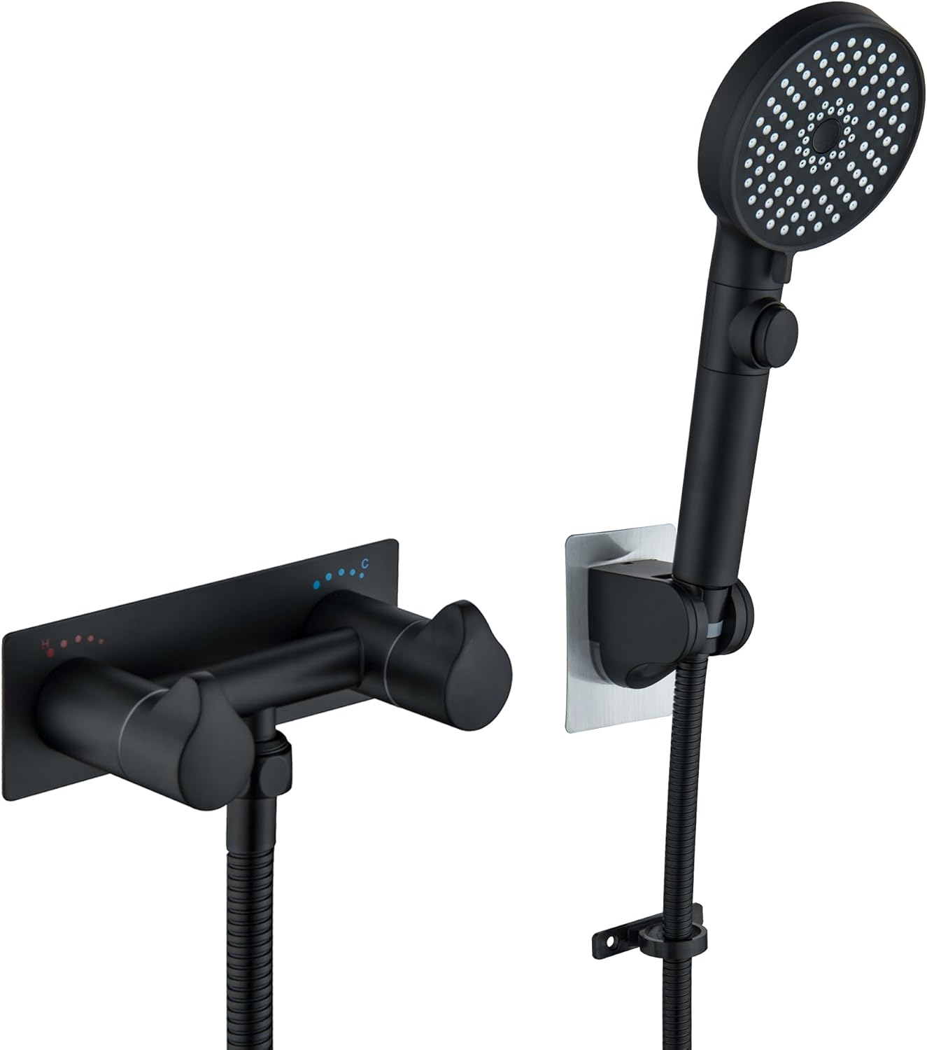 RV Shower Faucet, Matte Black Metal Camper Shower Faucet with Hose and Shower 4" RV Outside for Travel Trailer, Camper, Motorhome