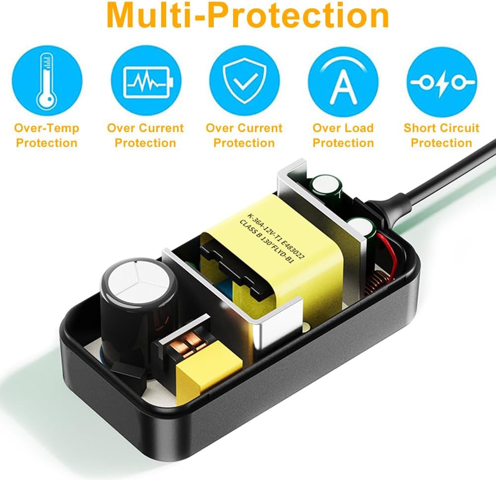 12V 2A Power Supply, AC 120V to DC12V 5.5x2.1mm Jack Converter, 12 Volt LED Driver 24W Adapter Transformer for Strip Lights, Surveillance Cameras, External HDD, Monitor, CCTV (Pack of 5)