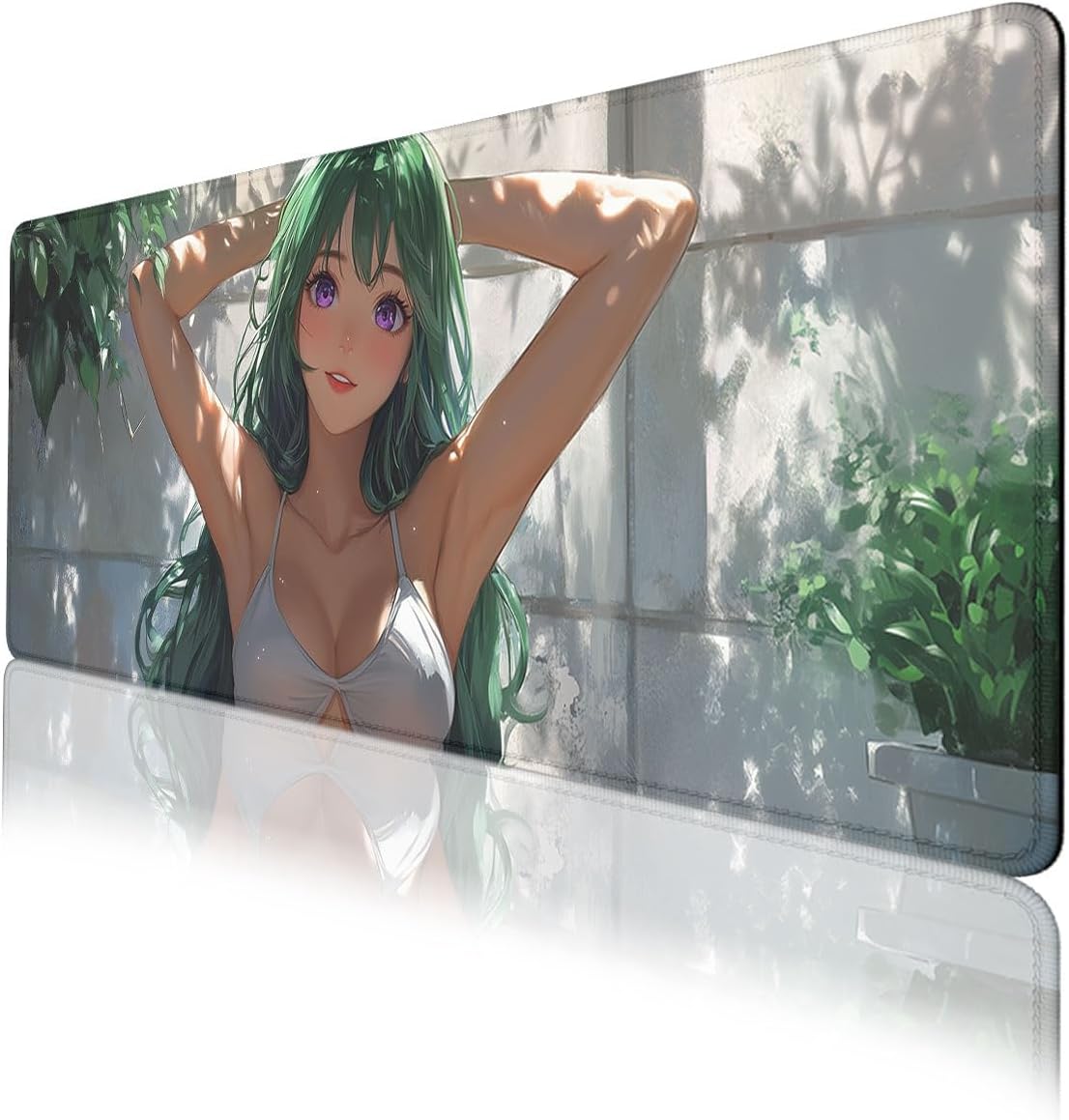 Beautiful Girl Gaming Mouse Pad Cute Anime Girl with Bright Smile Large Gaming Mouse Mat with Stitched Edges,Non-Slip Waterproof Rubber Base Mous Mat 31.5x11.8 in
