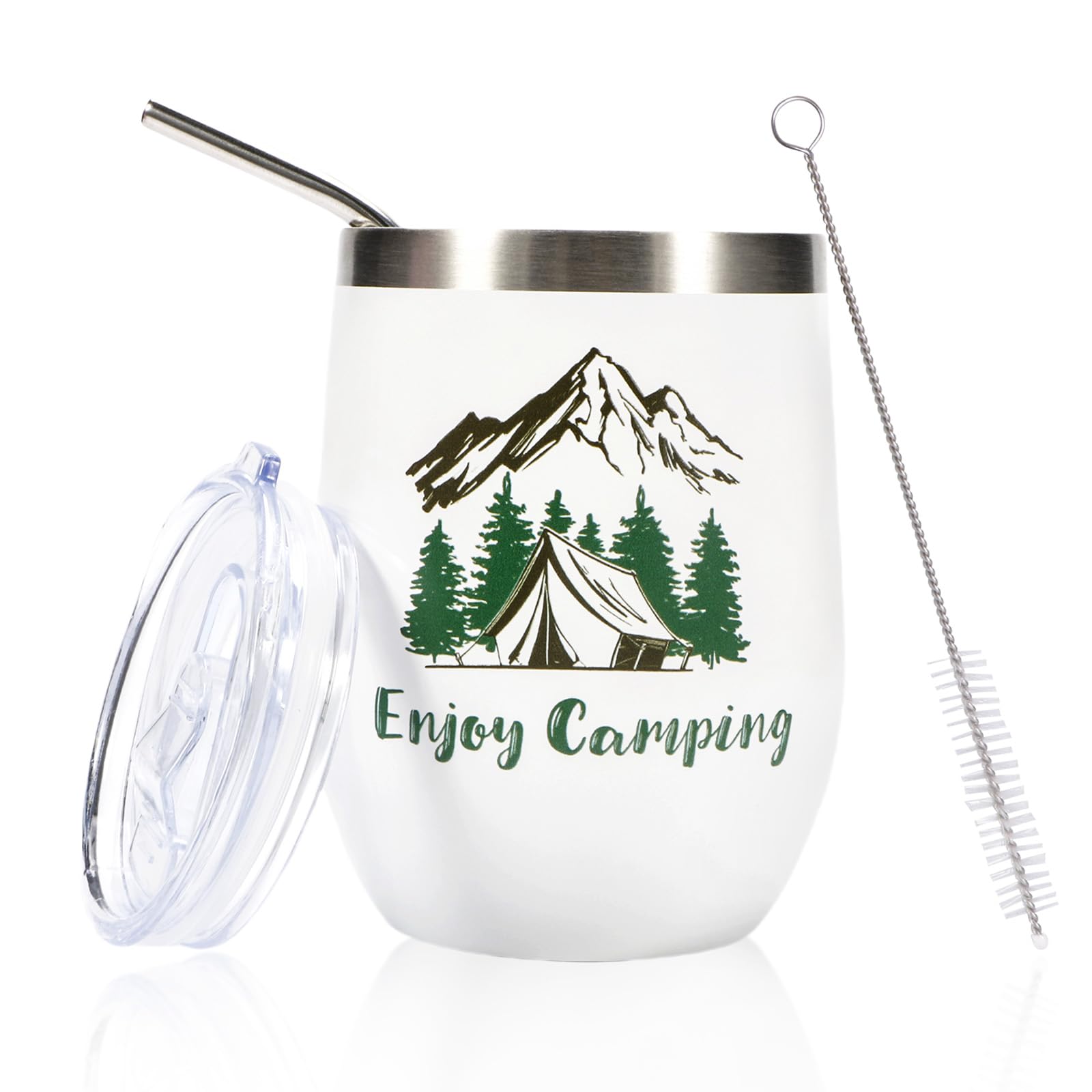 Personalisierte Camping Tasse Becher - Camping Zubehör Geschenke für Frauen Männer, Campen Ausrüstung Geschenke, Deko für Wandern Wohnwagen Wohnmobil Ausflüge, Weiß 12oz 350ml