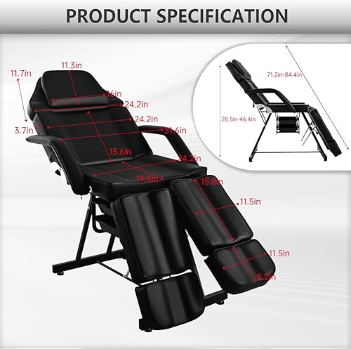 Miniatura 10 de Silla de tatuaje para cliente, silla facial con ruedas, cama de tatuaje ajustable de 73 pulgadas para artista, mesa de masaje con taburete, cama