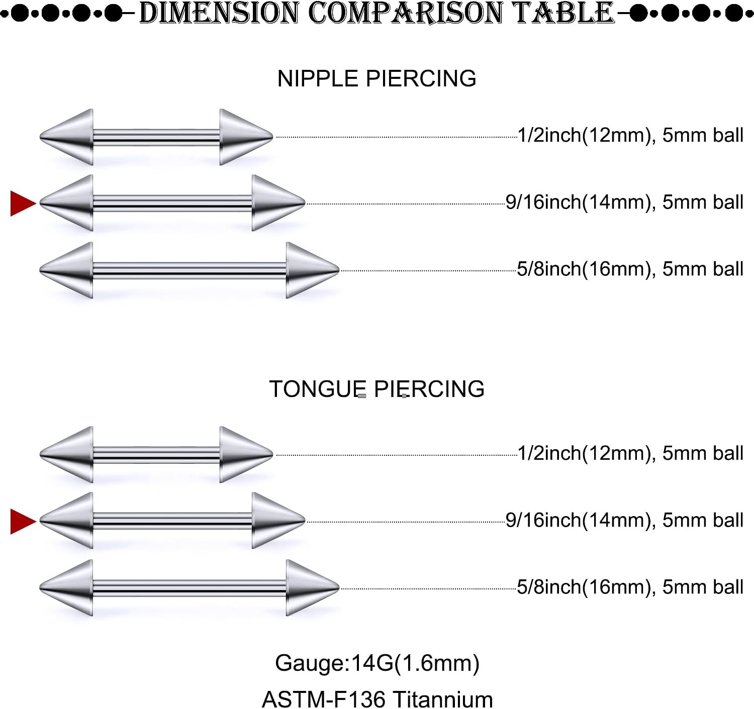 14G 16G ASTM F136 Titanium Nipple Piercing Jewelry Straight Barbell Spik G23 Implant Grade Solid Titanium Nipple Bars Piercing Rings Jewelry for Women Men 12mm 14mm 16mm - Image 3