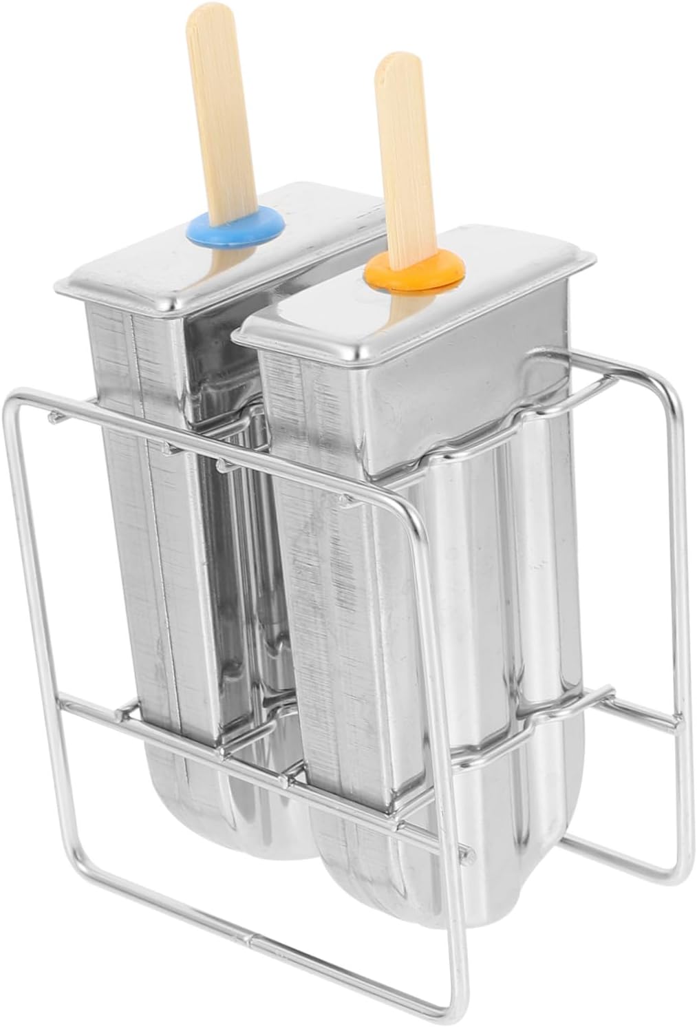 Stainless Steel Ice Cream Mold Set with 2-Cavity Round Top Molds and Holder, DIY Ice Pop Maker for Home Use with 50 Wooden Sticks Included