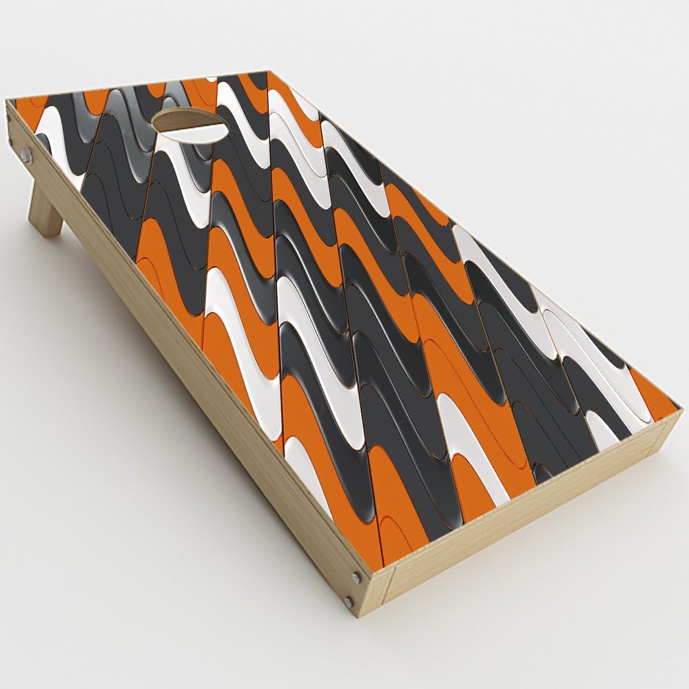 Skin Decal Vinyl Wrap for Cornhole Game Board Bag Toss (2xpcs.) Skins Stickers Cover/Puzzle Orange Grey Trippy