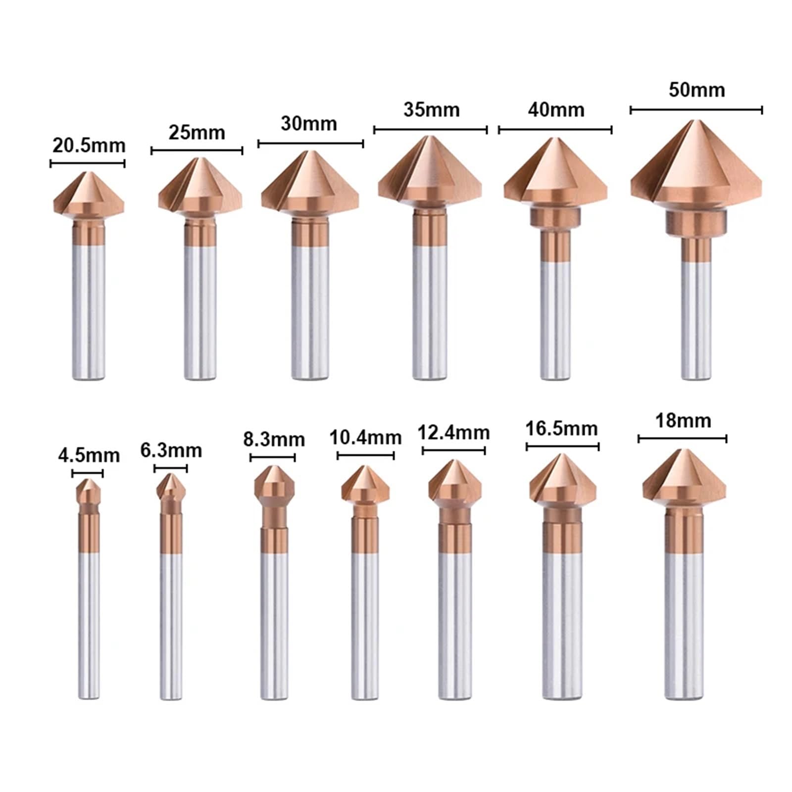 Broca avellanadora de 3 flautas, 4,5-50 mm, 90 grados, recubierta de TiCN, HSS, for madera, metal, 1 unidad(50mm)