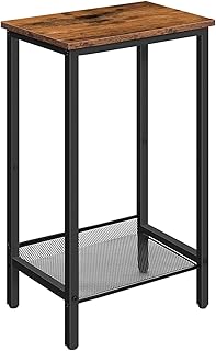HOOBRO Tall Side Table, Industrial End Telephone Table with Adjustable Mesh Shelves, Small Tall Night Stand for Living Room, Bedroom, Entryway, Office, Rustic Brown and Black BF03DH01