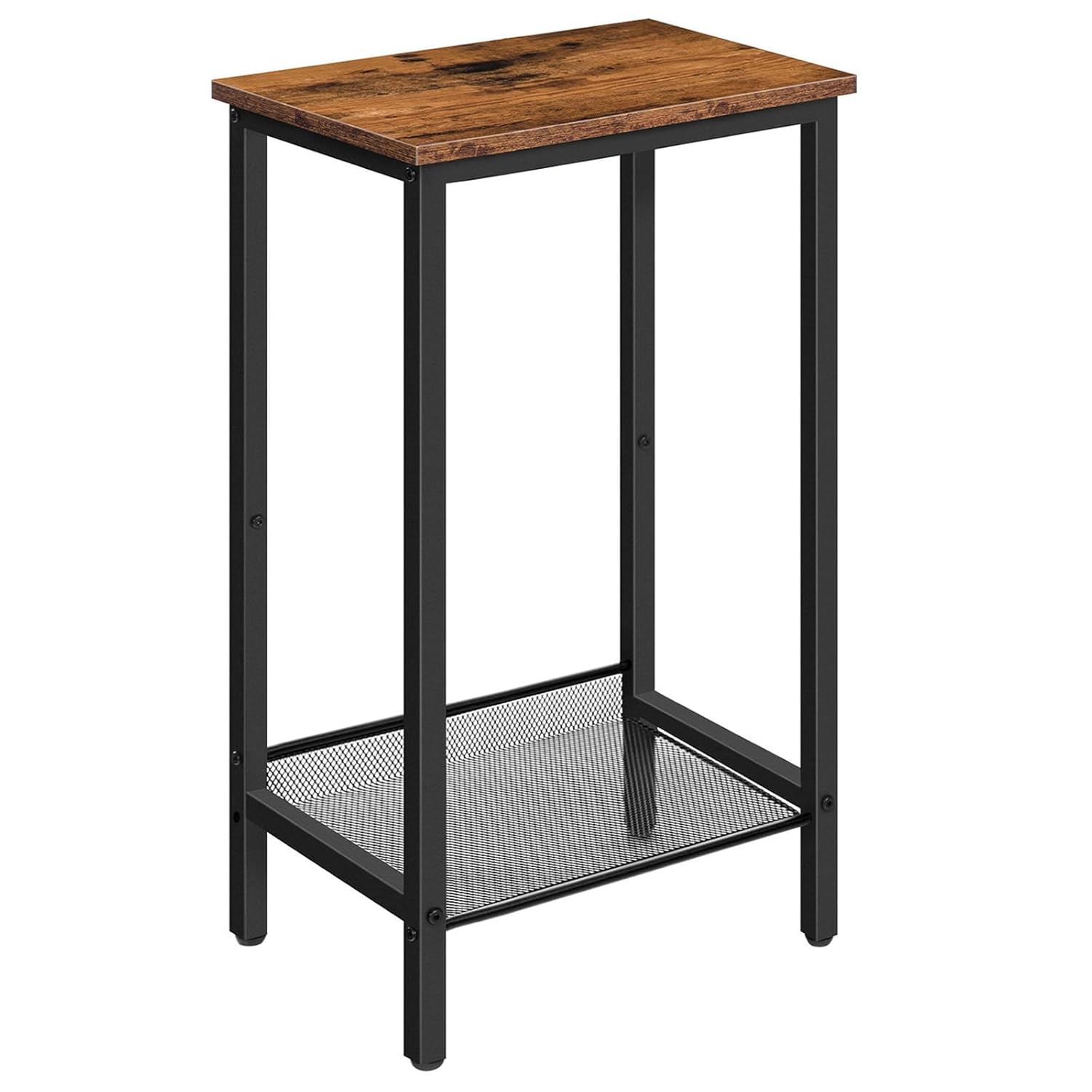 HOOBRO Tall Side Table Industrial End Telephone Table with Adjustable Mesh Shelves Small Tall Night Stand for Living