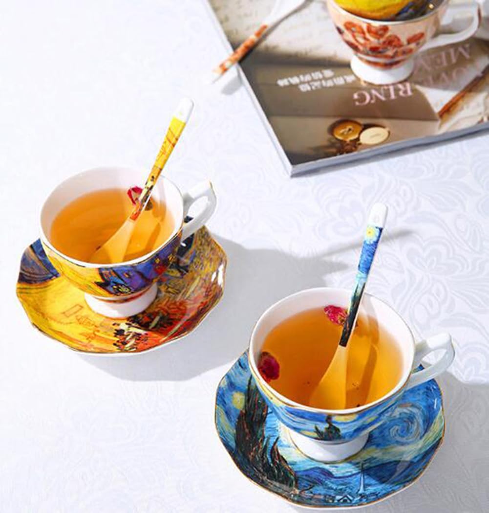 Bone China Cup &Saucer Set, 7oz- Van Gogh's Paintings (Starry Night)