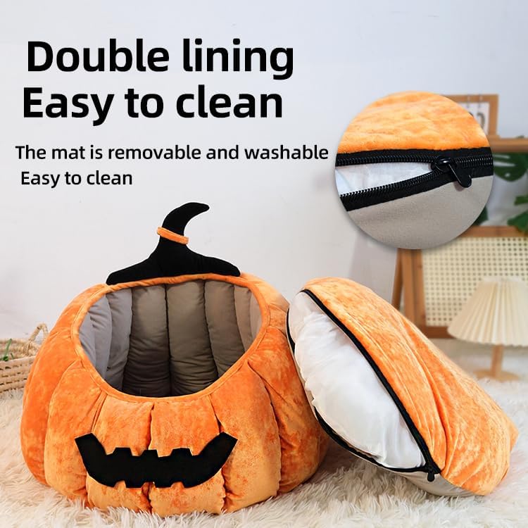 Pumpkin Shaped Pet Bed, 21 x 21 x 8.6 inches, Orange and Black