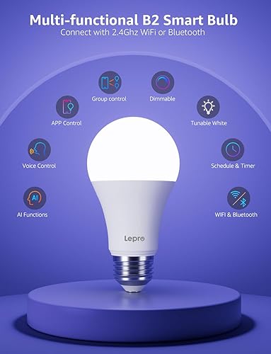 Miniatura 9 de Lepro Bombillas inteligentes B2 AI  1100LM WiFi y Bluetooth RGBWW bombilla LED que cambia de color, funciona con Alexa y Google Assistant, diseñador